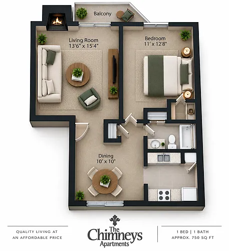 Floor plan One Bedroom Fireplace