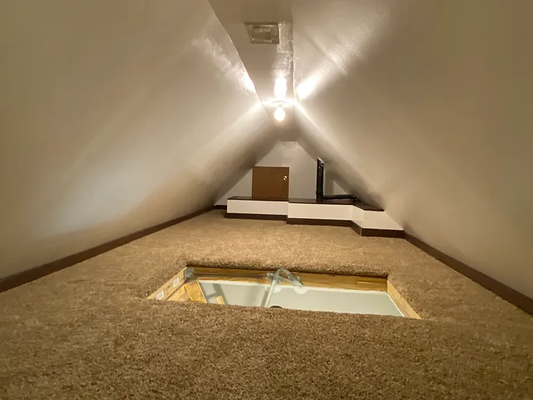 Insulated and carpeted storage attic