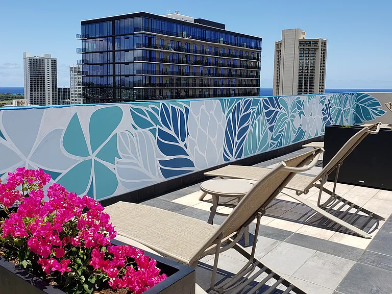 Roof top deck lounging area. Don't forget sunscreen !