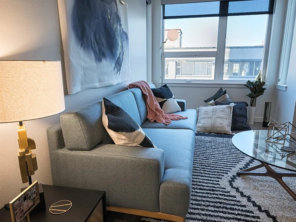 Cozy living areas with oversized windows