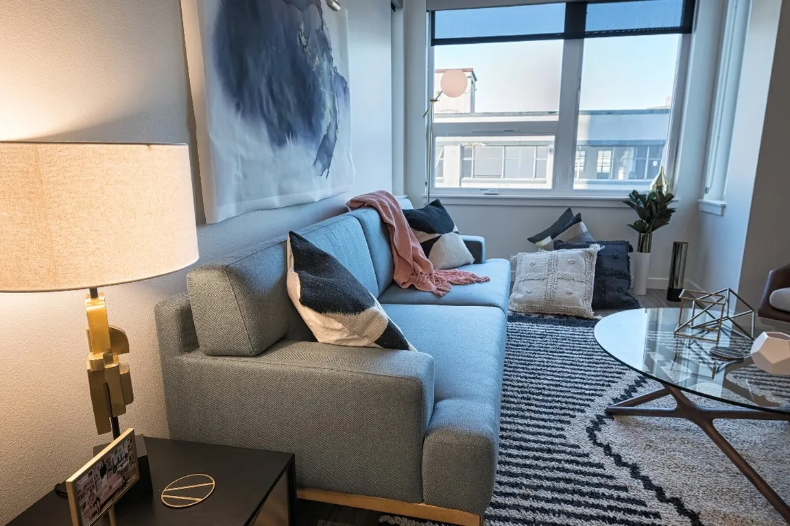 Cozy living areas with oversized windows