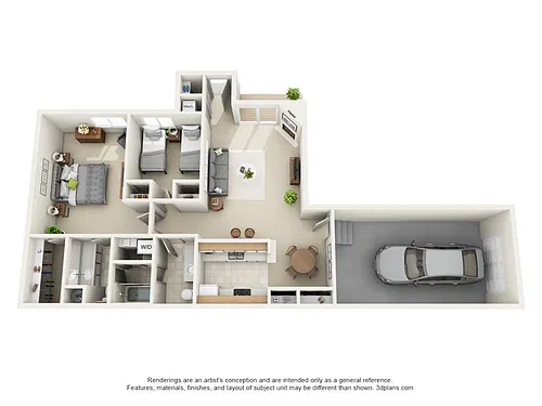 Floor plan Two Bed with Attached Garage