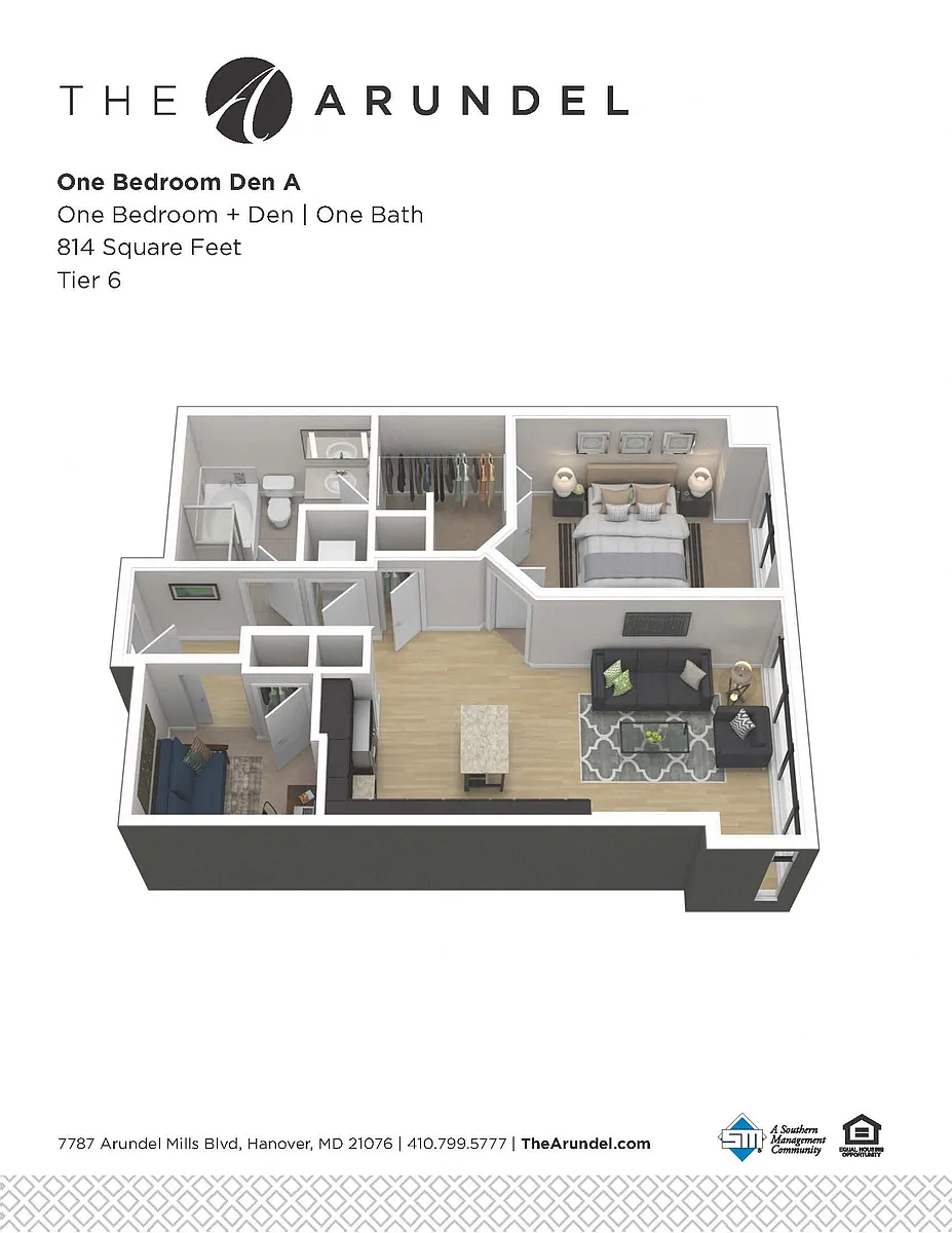 Floor plan Arundel 1 Bed 1 Bath Den