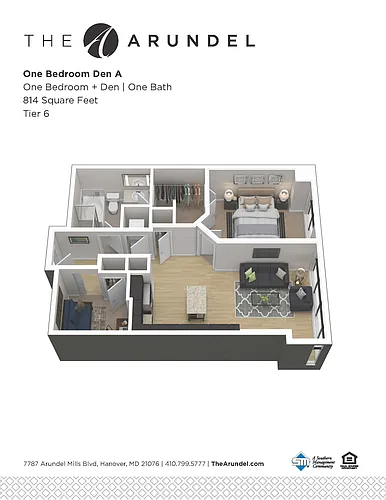 Floor plan Arundel 1 Bed 1 Bath Den
