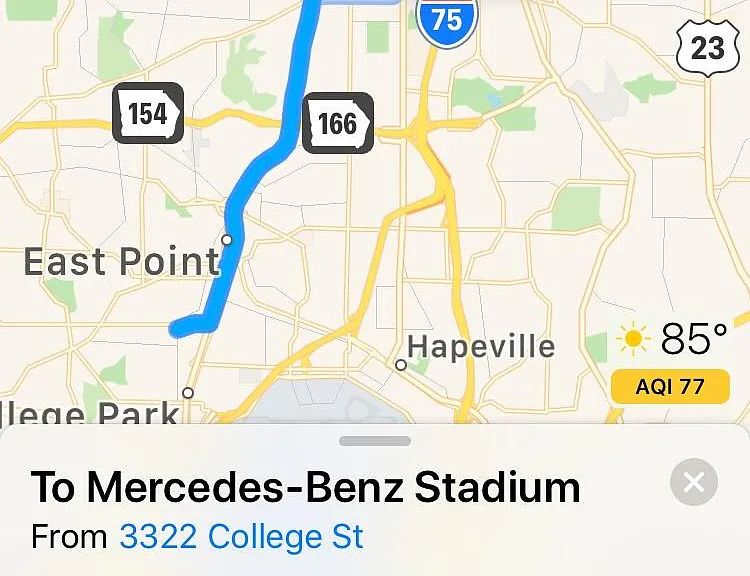 18 minutes to Mercedes Stadium