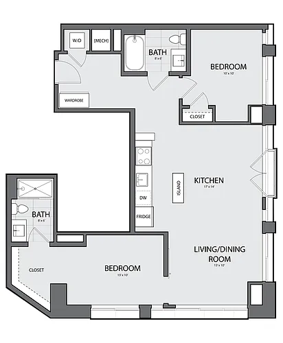 Floor plan 2 Bed/2 Bath-A-2B