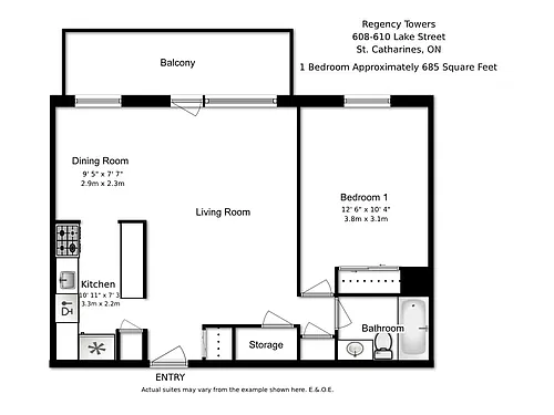 Floor plan 1 Bed 1 Bath A 608 Lake Street