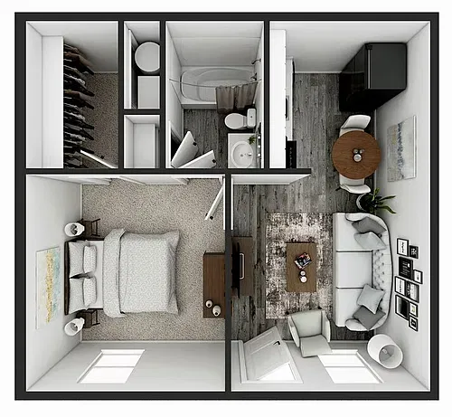 Floor plan Renovated One Bedroom Garden