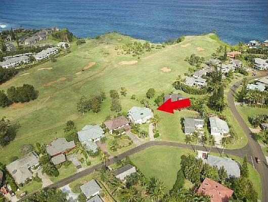 Aerial view shows proximity to fairway / ocean.