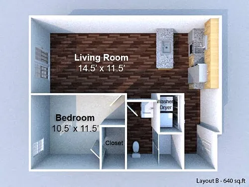 Floor plan 1 Bedroom 1 Bath L