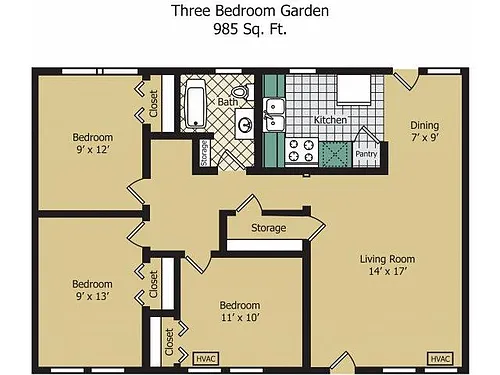 Floor plan Three Bedroom Garden