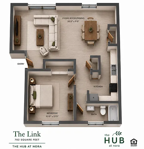 Floor plan One Bedroom One Bath - The Link