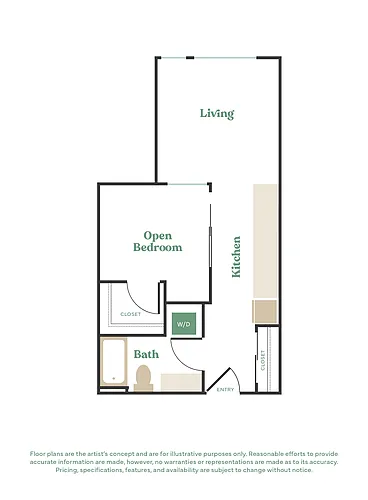 Floor plan Open 1 Bed, 1 Bath - Apt A