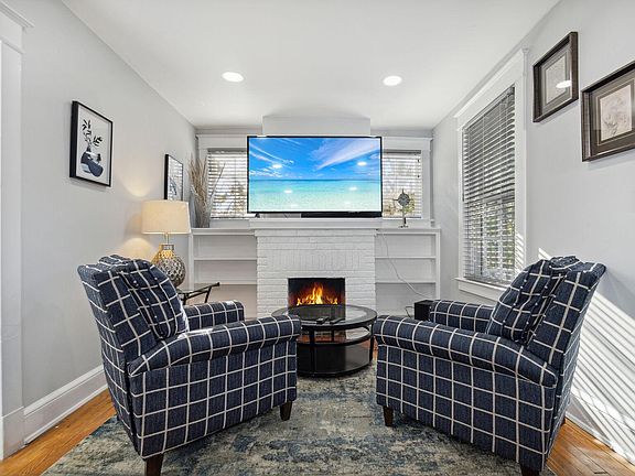 Living room with working fireplace