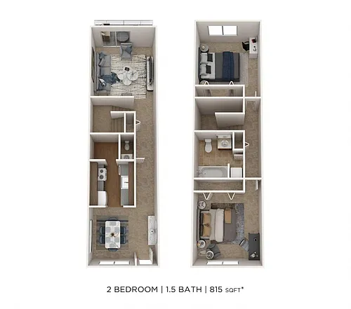 Floor plan Two Bedroom 1.5 Bath Townhome - 815 sqft