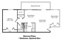 Floor plan 1 Bedroom 1 Bathroom Den
