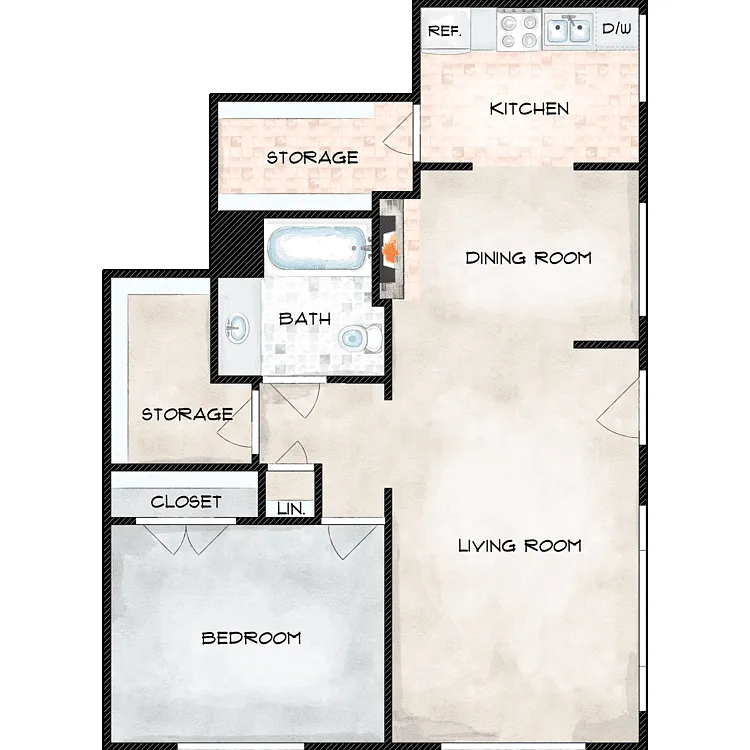 Floor plan 1 Bed 1 Bath B