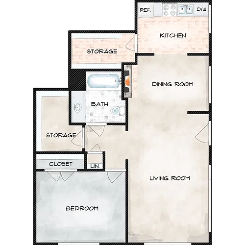 Floor plan 1 Bed 1 Bath B