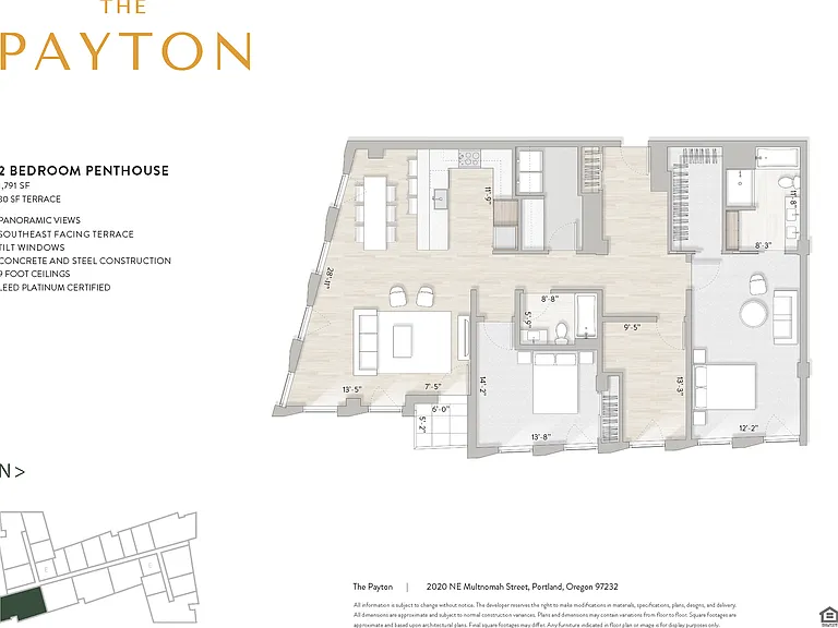 2x2 Den Penthouse Classic floor plan The Payton