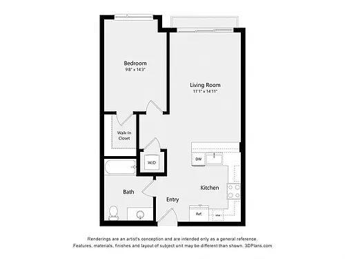 Floor plan One Bedroom B01A