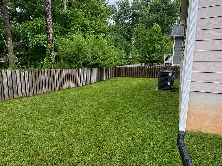 side yard with woods outside the fence
