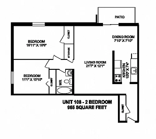 Floor plan 2 Bed 1 Bath H