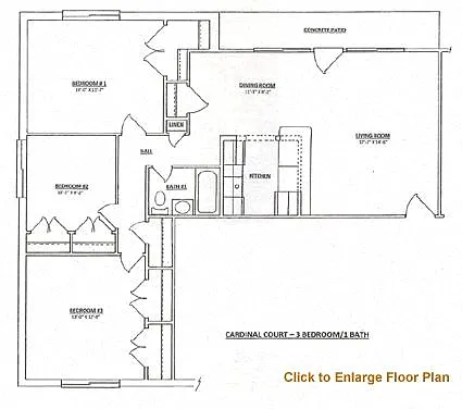 Floor plan 3 Bed 1 Bath