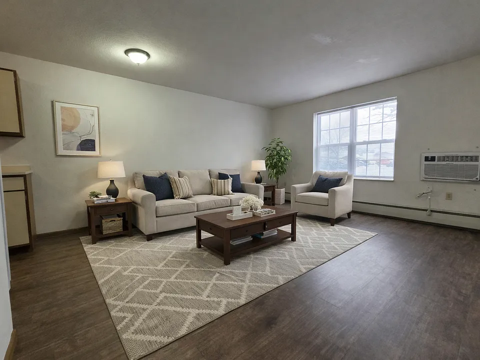 This is a staged photo. This unit does not come furnished. Each unit varies on finishes and layout.