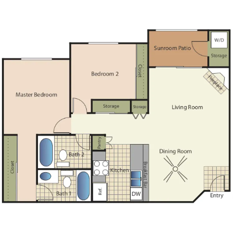 Floor plan 2 Bedroom 2 Baths 22A