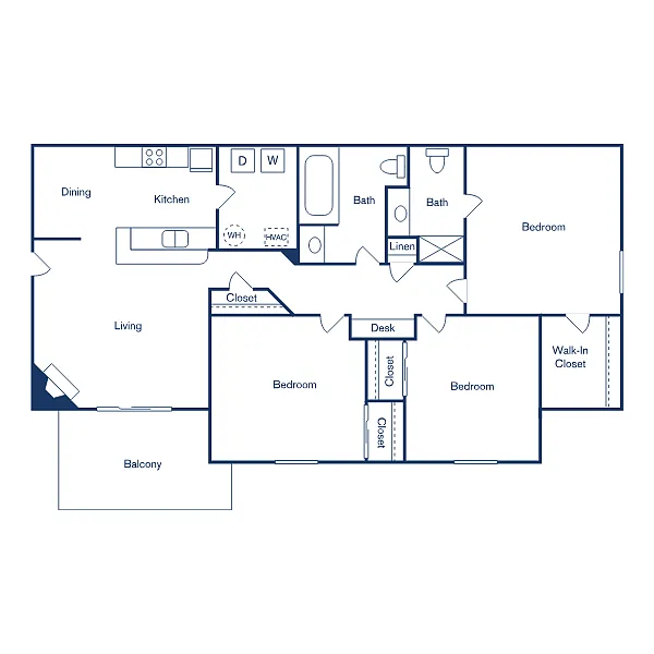 Floor plan 3 Bedroom, 2 Bath (1,194 sqft)