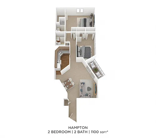 Floor plan Two Bedroom 2 Bath- 1,100 sqft