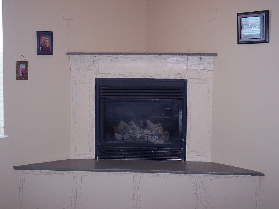 Gas fireplace with concrete hearth