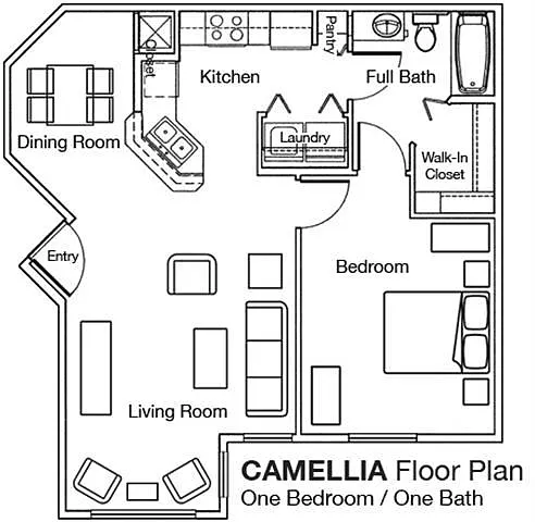 Floor plan 1 Bed - 1 Bath
