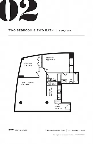 Floor plan Two Bedroom Two Bathrooms