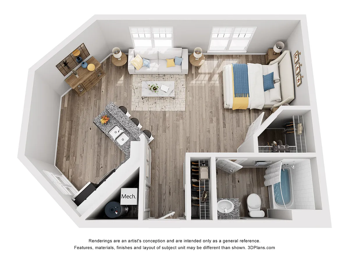 Floor plan S1 - One Bedroom, One Bathroom