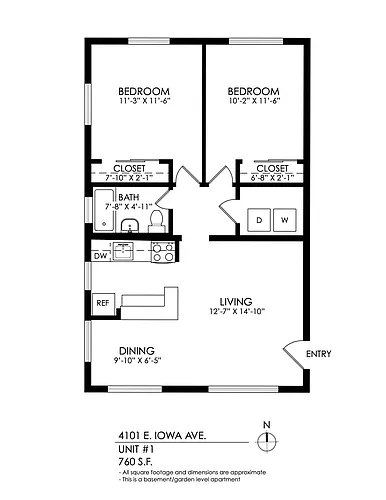 Floor plan 2 Bed, 1 Bath