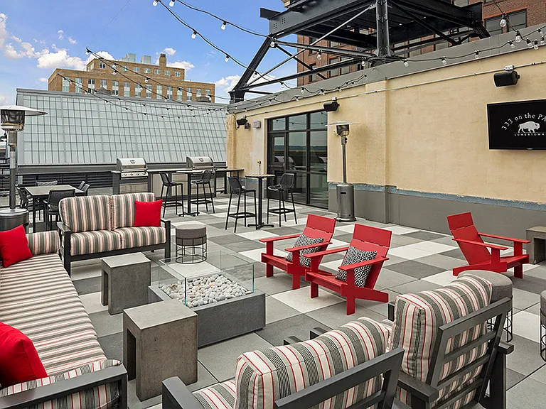Rooftop Patio with firepit and big screen TV
