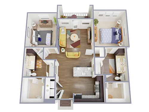 Floor plan 2 Bed, 2 Bath A (140% Income Restricted)