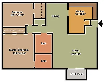 Floor plan 2 Bed, 2 Bath
