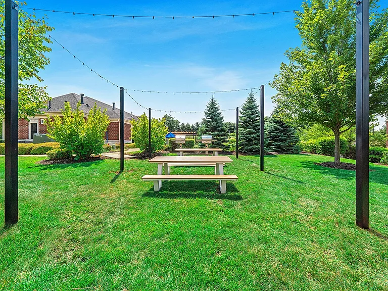 Open green space with picnic seating