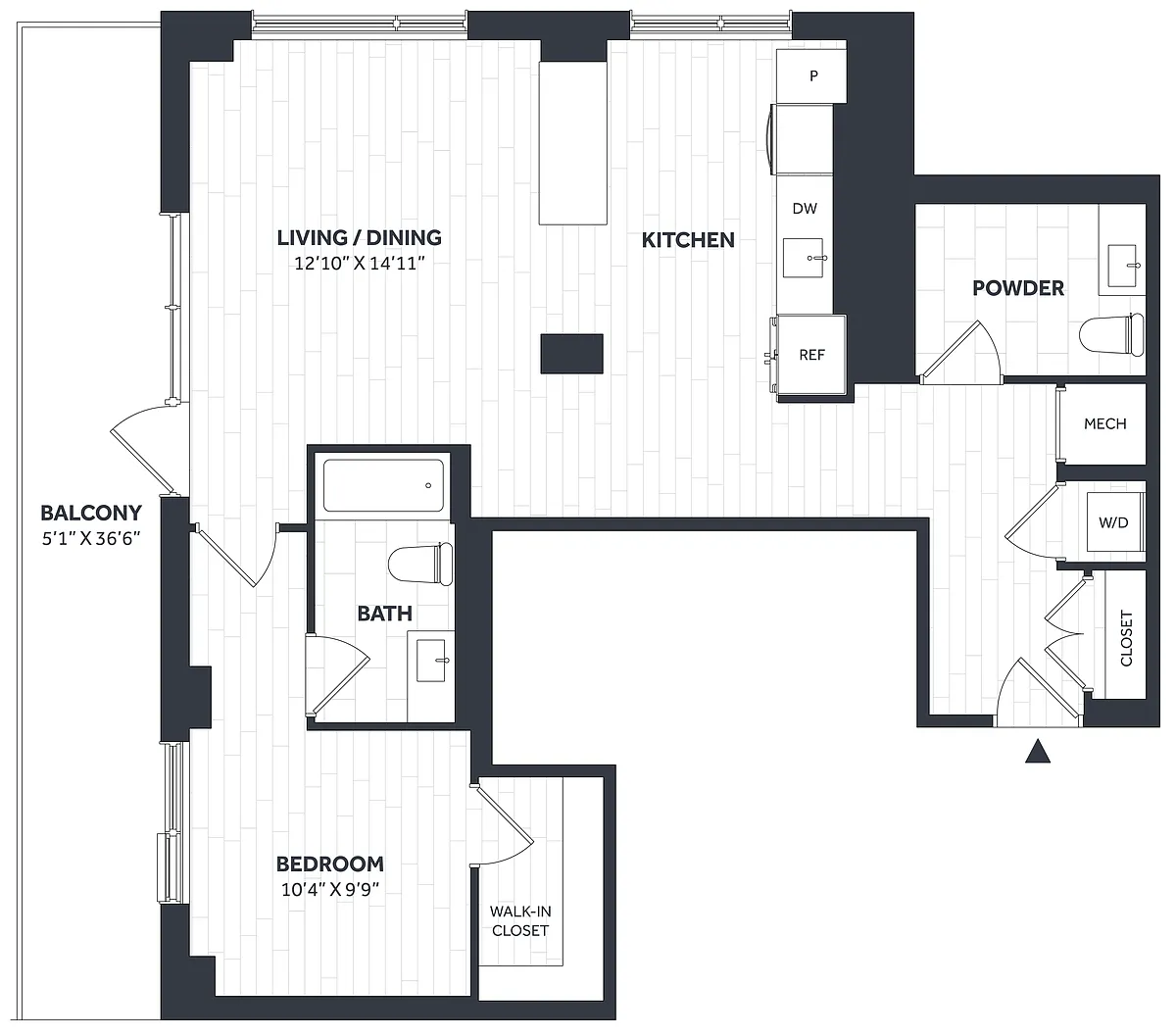 Floor plan 1 Bed/1.5 Bath - Stratos - BB09