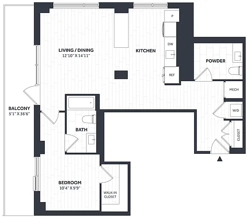 Floor plan 1 Bed/1.5 Bath - Stratos - BB09
