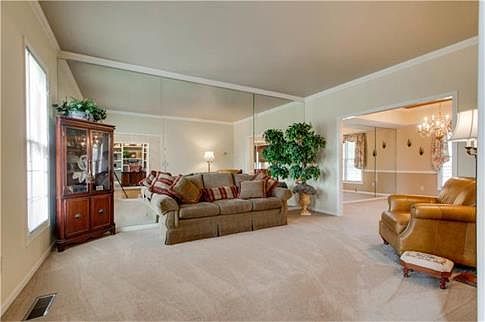 Great room is large with crown molding