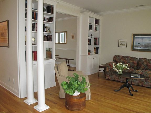 Appealing architectural details include crown moldings