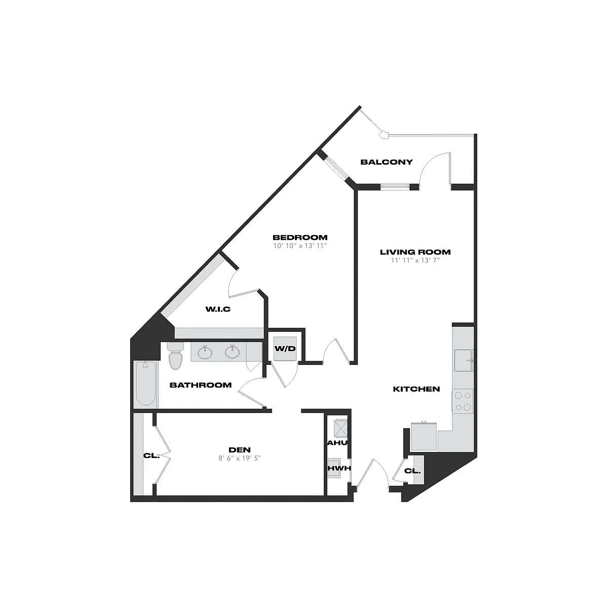 Floor plan 1 Bed/1 Bath Den-A6.1