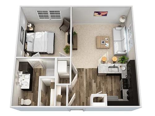 Floor plan 1 Bedroom, 1 Bath A