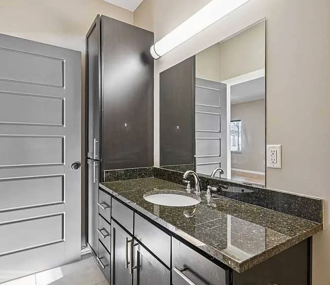 Our bathrooms include spacious vanities with storage, perfect for keeping your essentials organized.