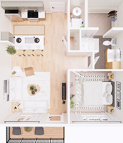 1D Overhead Floorplan - 693 sqft version 1D Overhead Floorplan - 693 sqft version