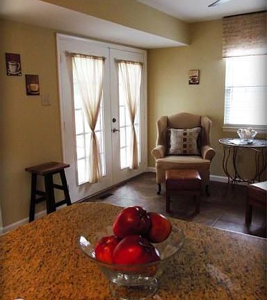 View of kitchen to french doors