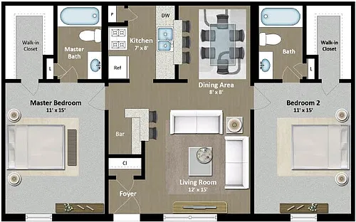 Floor plan 2 Bed 2 Bath C